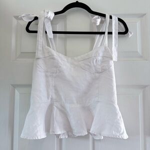 Reformation White Tie-Strap Peplum Blouse